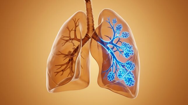 Human lung anatomy with bronchial tree and alveoli
