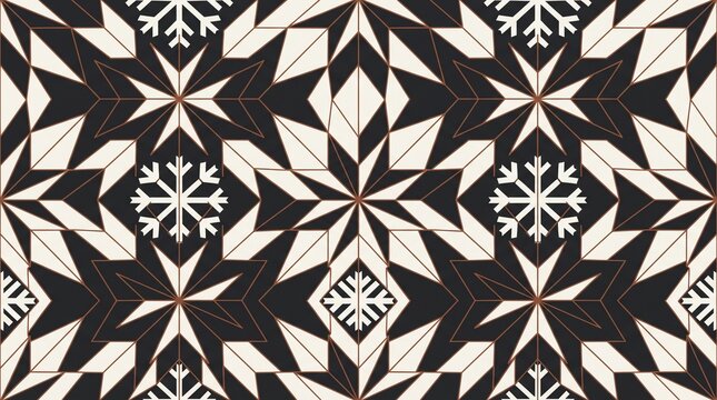 seamless geometric nordic snowflake diamond grid pattern, scandinavian folk quilt winter background, minimalist monochrome wallpaper