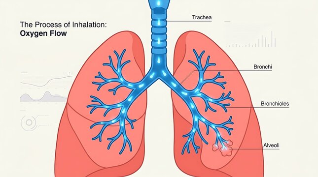 Human respiratory system diagram showing oxygen flow