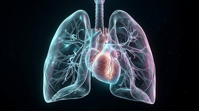 Human lungs and heart anatomical structure