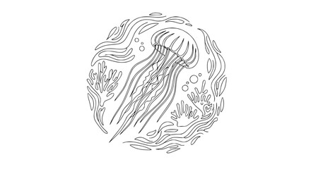 Fototapeta premium Jellyfish illustration, marine life, underwater, sea creature, isolated on white