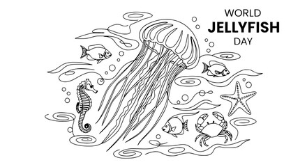 Obraz premium World Jellyfish Day Greeting Card with Marine Life Illustration