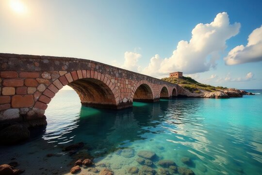 Rustic stone bridge against vibrant sky, Cabo Rojo , scenic, structure