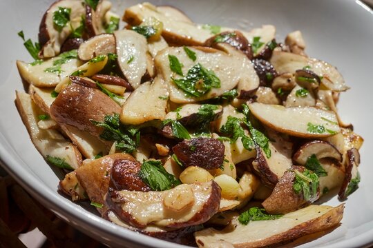 A plate of sauted porcini mushrooms, an Italian favorite.