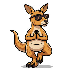 Fototapeta premium Cool cartoon kangaroo wearing sunglasses practicing yoga meditation pose.
