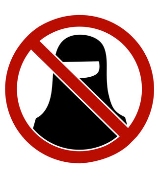 Hijab and niqab ban prohibition sign vector illustration representing restriction on religious face veils