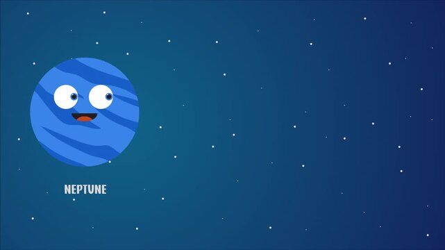 Neptune animation with cute face and copy space area for astronomy solar system presentation and education