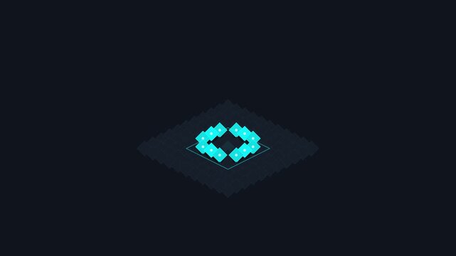 Abstract digital animation of glowing turquoise geometric diamond shapes