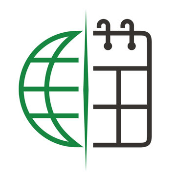 Calendar with globe, earth day calendar logo vector.