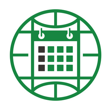 Calendar with globe, earth day calendar logo vector.
