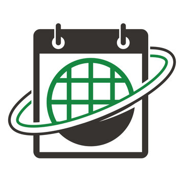 Calendar with globe, earth day calendar logo vector.