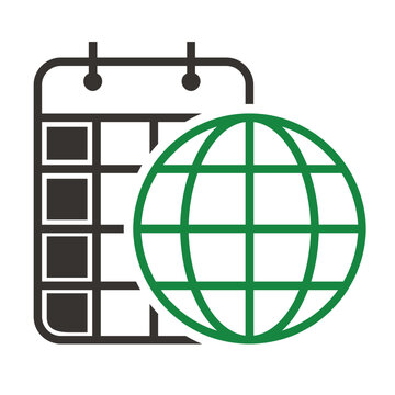 Calendar with globe, earth day calendar logo vector.