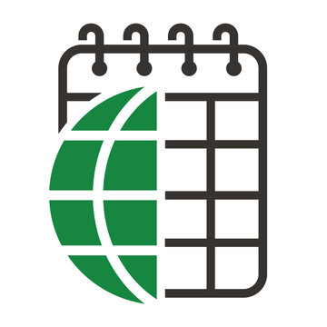 Calendar with globe, earth day calendar logo vector.