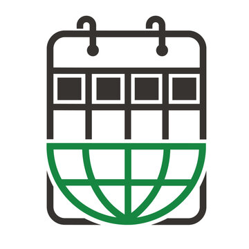 Calendar with globe, earth day calendar logo vector.