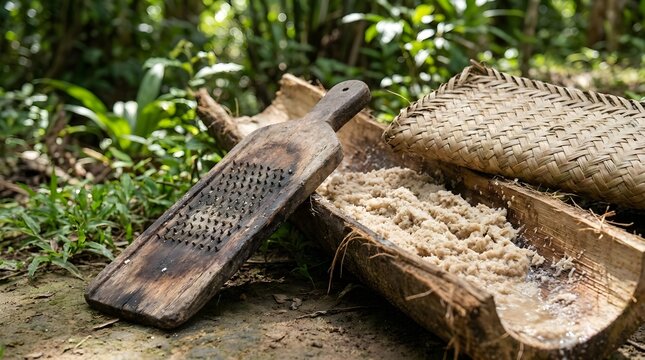 Traditional Sago Processing Tools Close Up