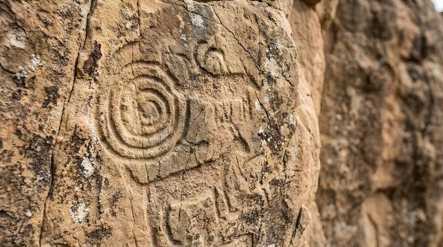 Ancient Petroglyph Rock Carving Close Up