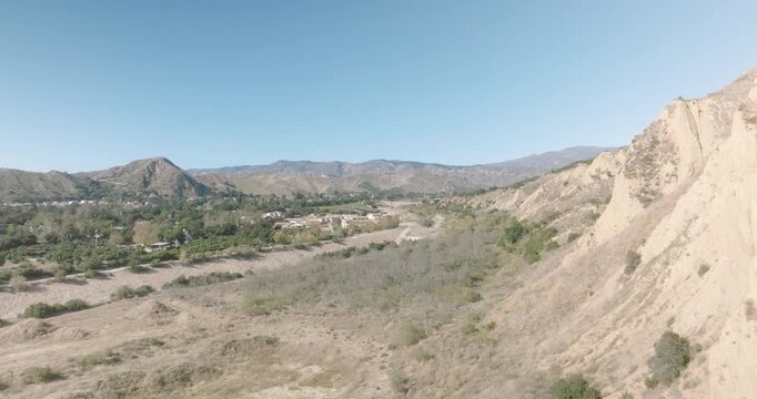 aerial view of hazy mountain valley