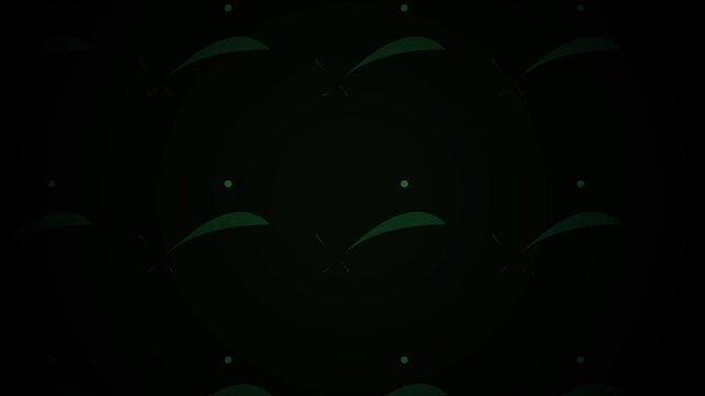 Seamless dark abstract pattern with green leaf shapes and dots