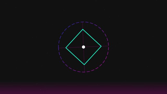 Abstract geometric shape with neon colors on dark background