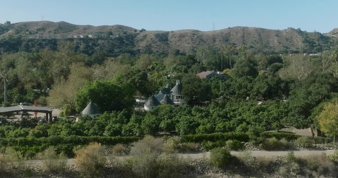 aerial view of forested hills