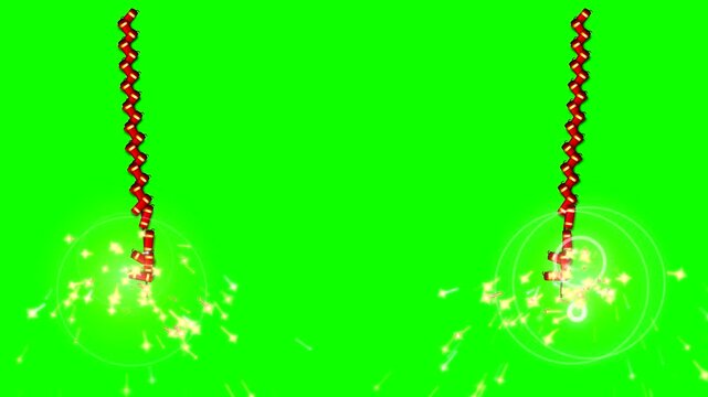 Chinese New Year Red Firecrackers Exploding on Green Screen