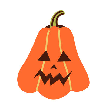 Vector illustration of cute jack o latern Halloween icon isolated on white background. Hand drawn spooky festive for sticker, poster, banner, card, decor