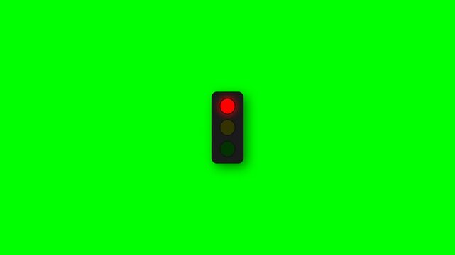 Red traffic light on vibrant green background