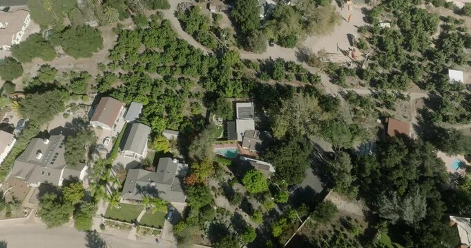 aerial view of historic European village on suburban hills