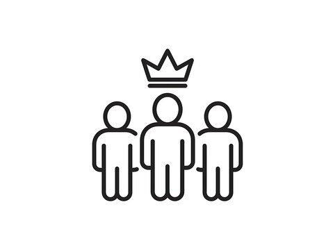 Three people icon with crown on the middle figure