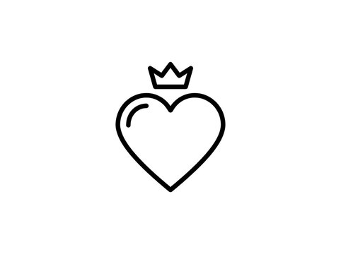 Cute heart icon with crown top illustration
