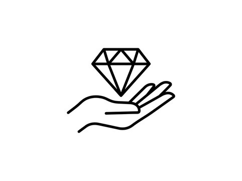 Hand holding a sparkling diamond gemstone icon