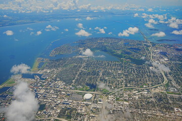 Fototapeta premium Aerial view of Tampa, st petersburg and clearwater and Tampa Bay in Florida, USA in a sunny day
