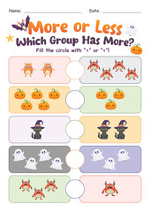 Fototapeta premium More or Less - Halloween Worksheet