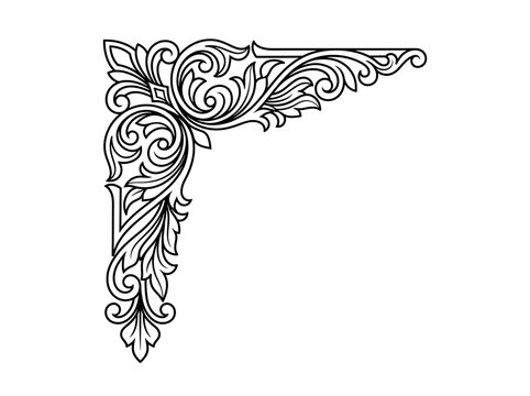 Elegant corner decorative scroll design in black and white