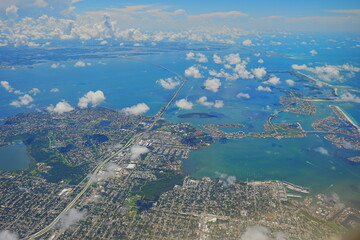 Fototapeta premium Aerial view of Tampa, st petersburg and clearwater and Tampa Bay in Florida, USA in a sunny day