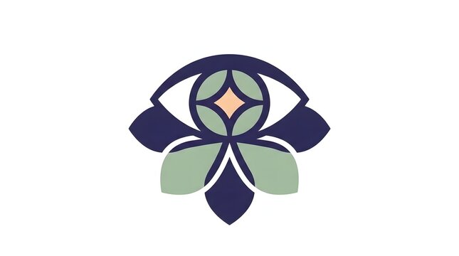 Decorative abstract lotus flower and eye symbol illustration with geometric shapes and soft pastel color palette