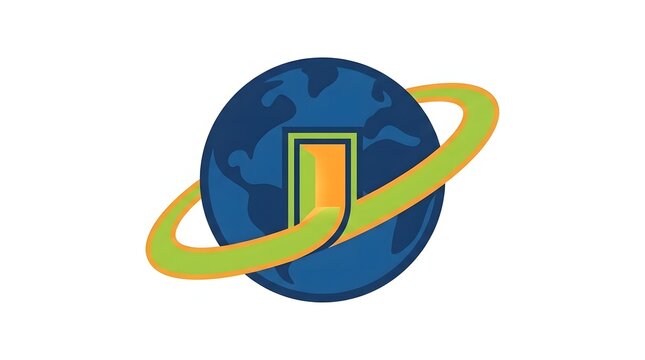 Conceptual vector illustration of planet Earth with an orbital ring and an open door representing global access, travel, or exploration