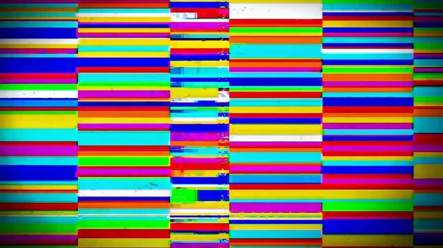 Retro video glitch effect with vibrant colors, captured from a front-facing angle.