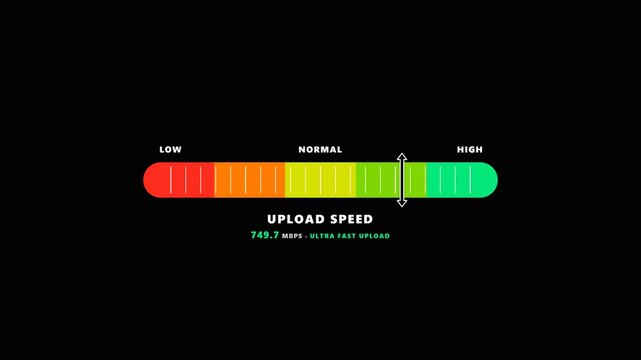 Digital upload speed gauge slider moving from low to high performance. 4K Video