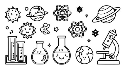 Science Doodle Icons Collection with Planets, Atoms, Laboratory and Microscope © Sanet