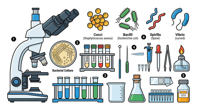 Microscope and Microbiology Lab Equipment Illustration