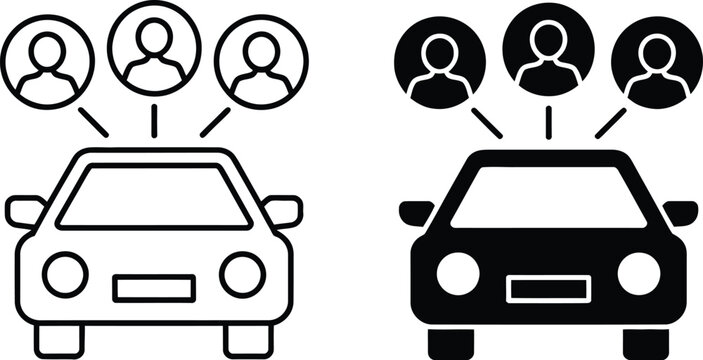 Vehicle Sharing Icon Representing Shared Transportation, Carpooling, Mobility Services, and Sustainable Urban Travel.