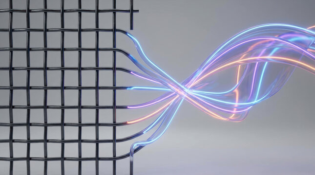 AI agi network grid with colorful flowing data connection and futuristic digital technology concept
