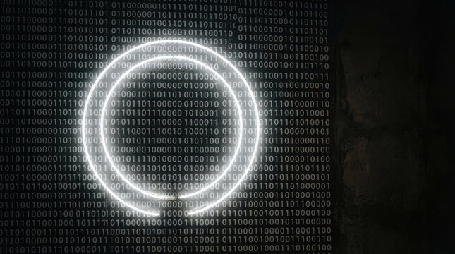 Ai agi binary code glowing circle digital technology concept with dark background and futuristic data pattern