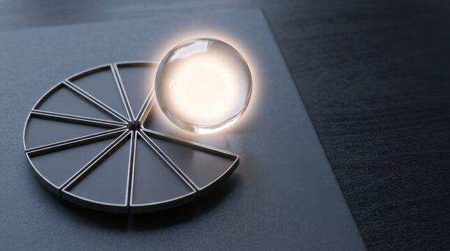 Futuristic circular metal interface with glowing orb evokes ai and agi innovation in dark minimalist setting