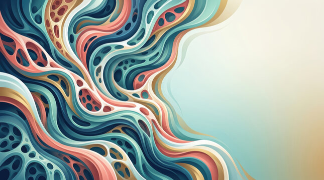 Abstract biological pattern curve teal coral cream texture osteoporosis research inspires flowing cellular pattern with organic curves and layered