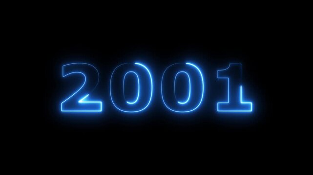 top ten countdown neon light bright glowing numbers from 10 to 1 seconds and HAPPY NEW YEAR 2001.  blue Neon Countdown on dark background. Running dynamic light Numbers animated for intros