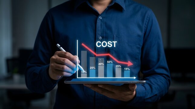 Analyzing declining costs a business professional reviews financial data and trends focusing on cost reduction strategies for improved profitability and growth