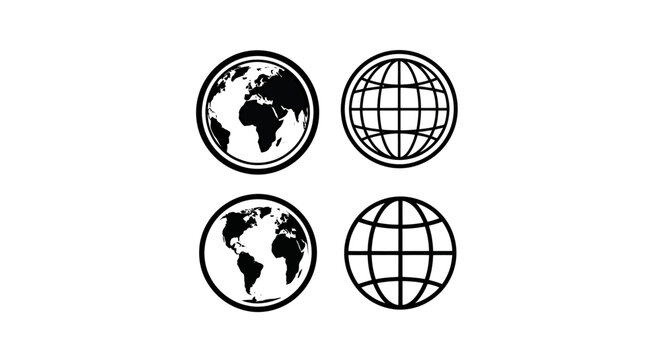 Set of four world globe icons arranged in a grid, representing global maps and geography graphics for design projects.