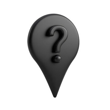Black map pin with a raised question mark.